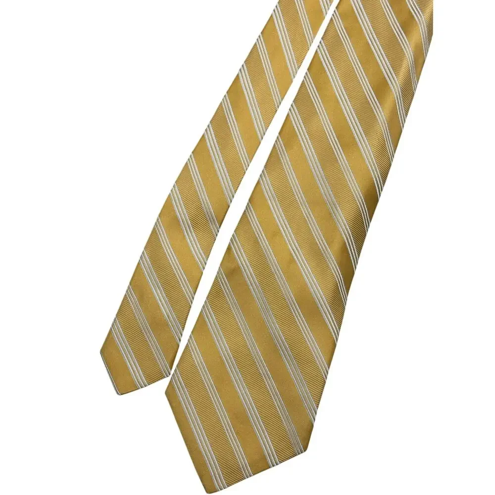 Daniel Cremieux Striped Necktie Gold White 100% Silk Classic Preppy